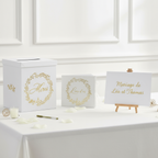 Pack Signature : 4 éléments (Urne Merci, Livre d’or, Stylo encre doré, Chevalet en bois) pour mariage, baptême, anniversaire, départ en retraite et toutes célébrations