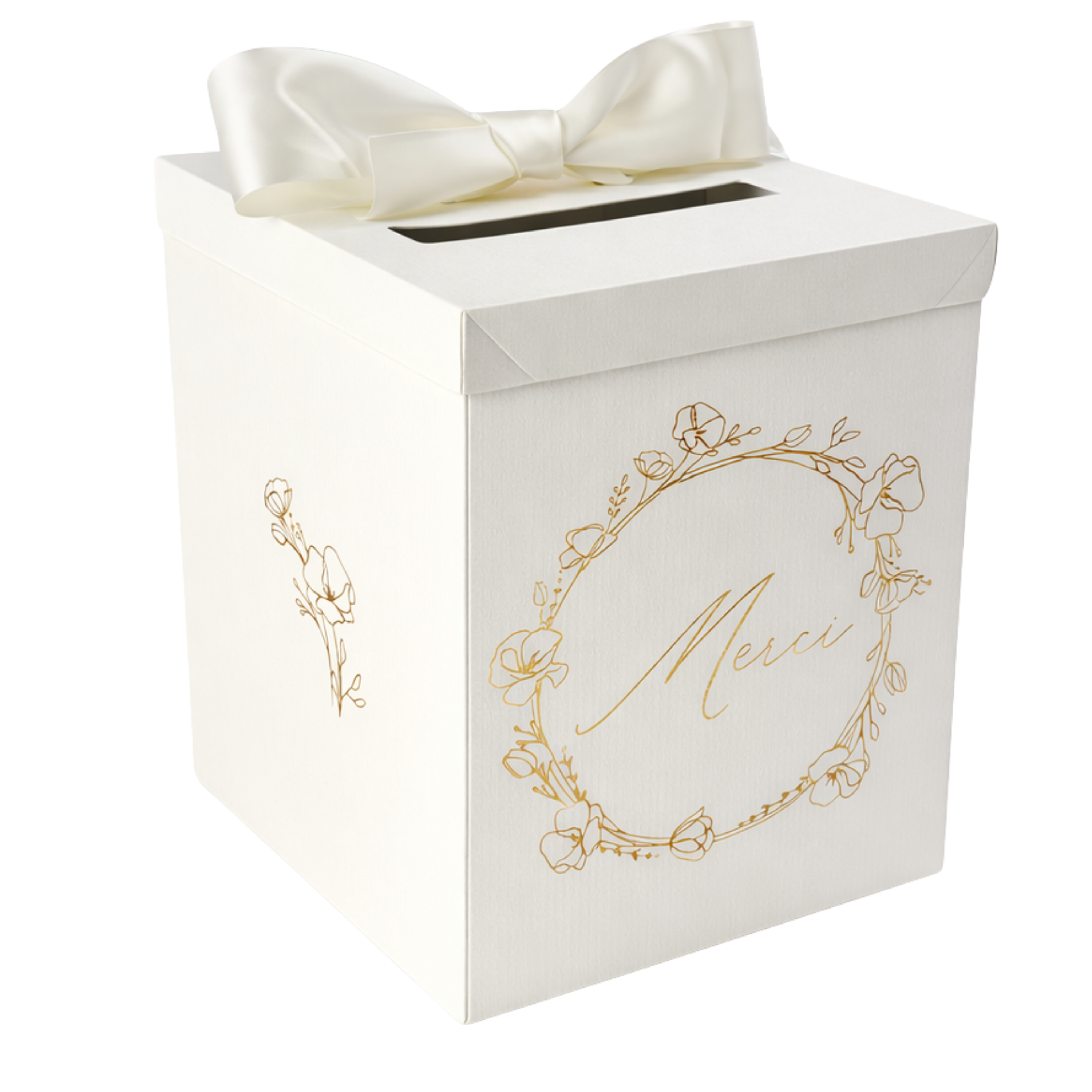 Pack Signature Ivoire et Or : 4 éléments (Urne Merci, Livre d’or, Stylo encre doré, Chevalet en bois) pour mariage, baptême, anniversaire, départ en retraite et toutes célébrations