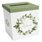Pack Signature Vert et Or : 4 éléments (Urne Merci, Livre d’or, Stylo encre doré, Chevalet en bois) pour mariage, baptême, anniversaire, départ en retraite et toutes célébrations