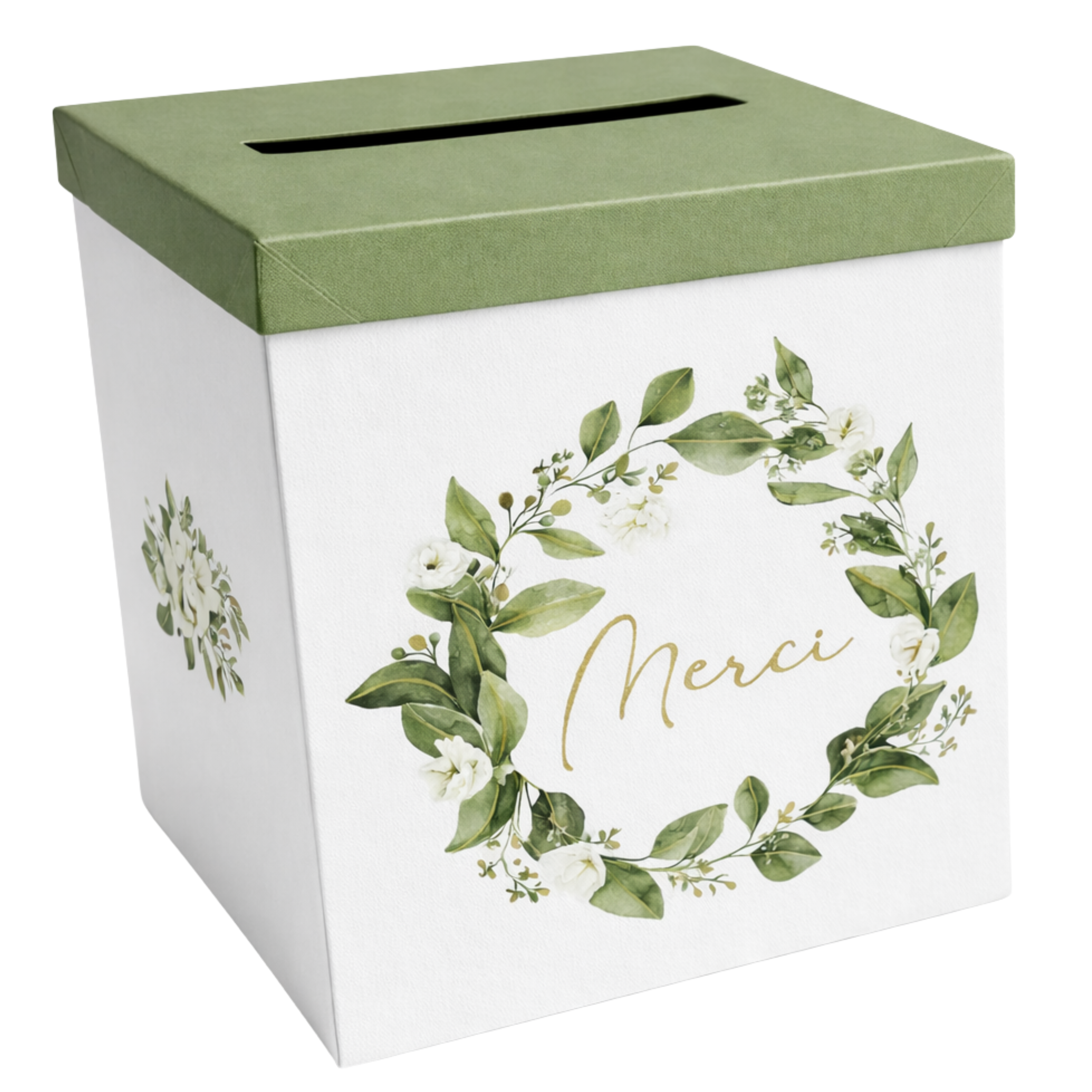 Pack Signature Vert et Or : 4 éléments (Urne Merci, Livre d’or, Stylo encre doré, Chevalet en bois) pour mariage, baptême, anniversaire, départ en retraite et toutes célébrations