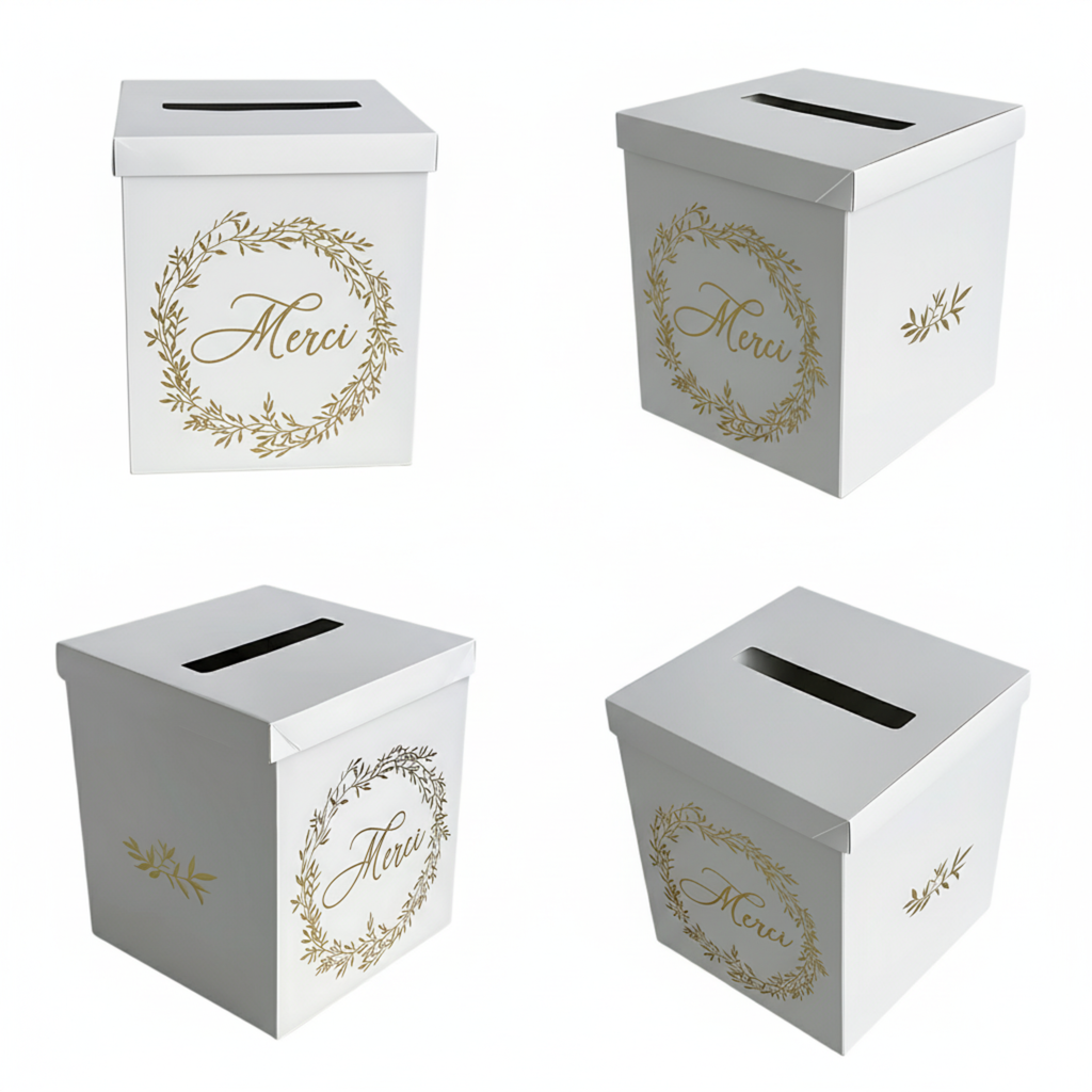 Pack Signature : 4 éléments (Urne Merci, Livre d’or, Stylo encre doré, Chevalet en bois) pour mariage, baptême, anniversaire, départ en retraite et toutes célébrations