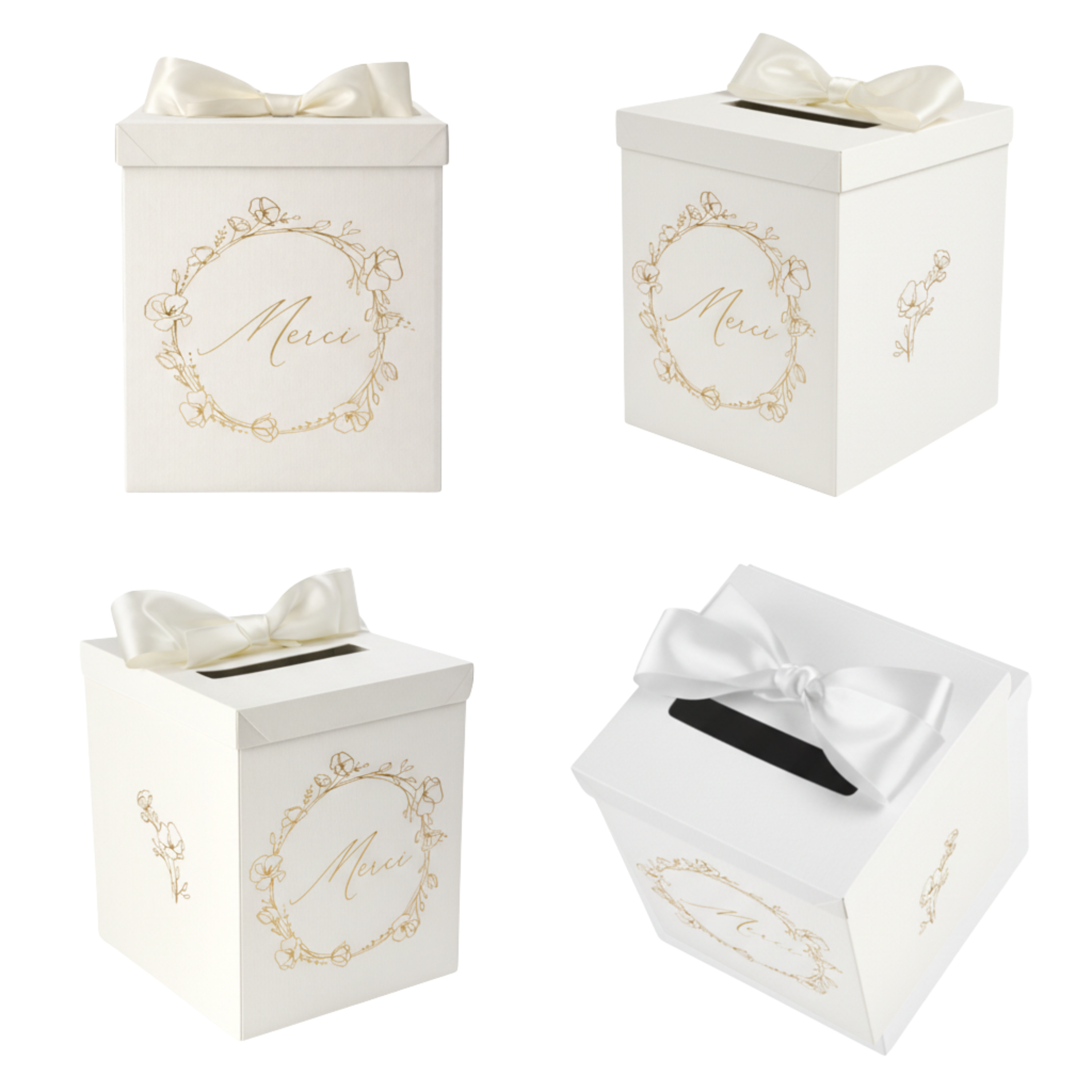 Pack Signature Ivoire et Or : 4 éléments (Urne Merci, Livre d’or, Stylo encre doré, Chevalet en bois) pour mariage, baptême, anniversaire, départ en retraite et toutes célébrations