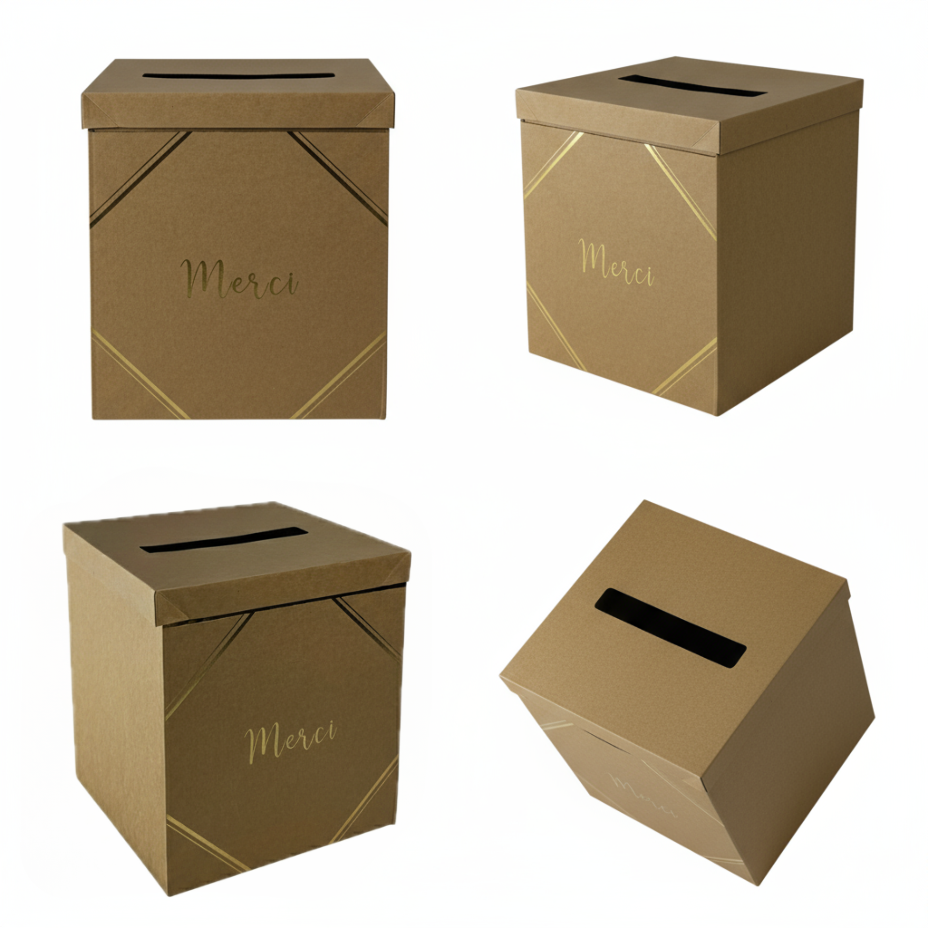 Pack Signature Kraft et Or : 4 éléments (Urne Merci, Livre d’or, Stylo encre doré, Chevalet en bois) pour mariage, baptême, anniversaire, départ en retraite et toutes célébrations