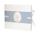 Pack Signature Bleu et Blanc : 4 éléments (Urne Merci, Livre d’or, Stylo encre doré, Chevalet en bois) pour mariage, baptême, anniversaire, départ en retraite et toutes célébrations