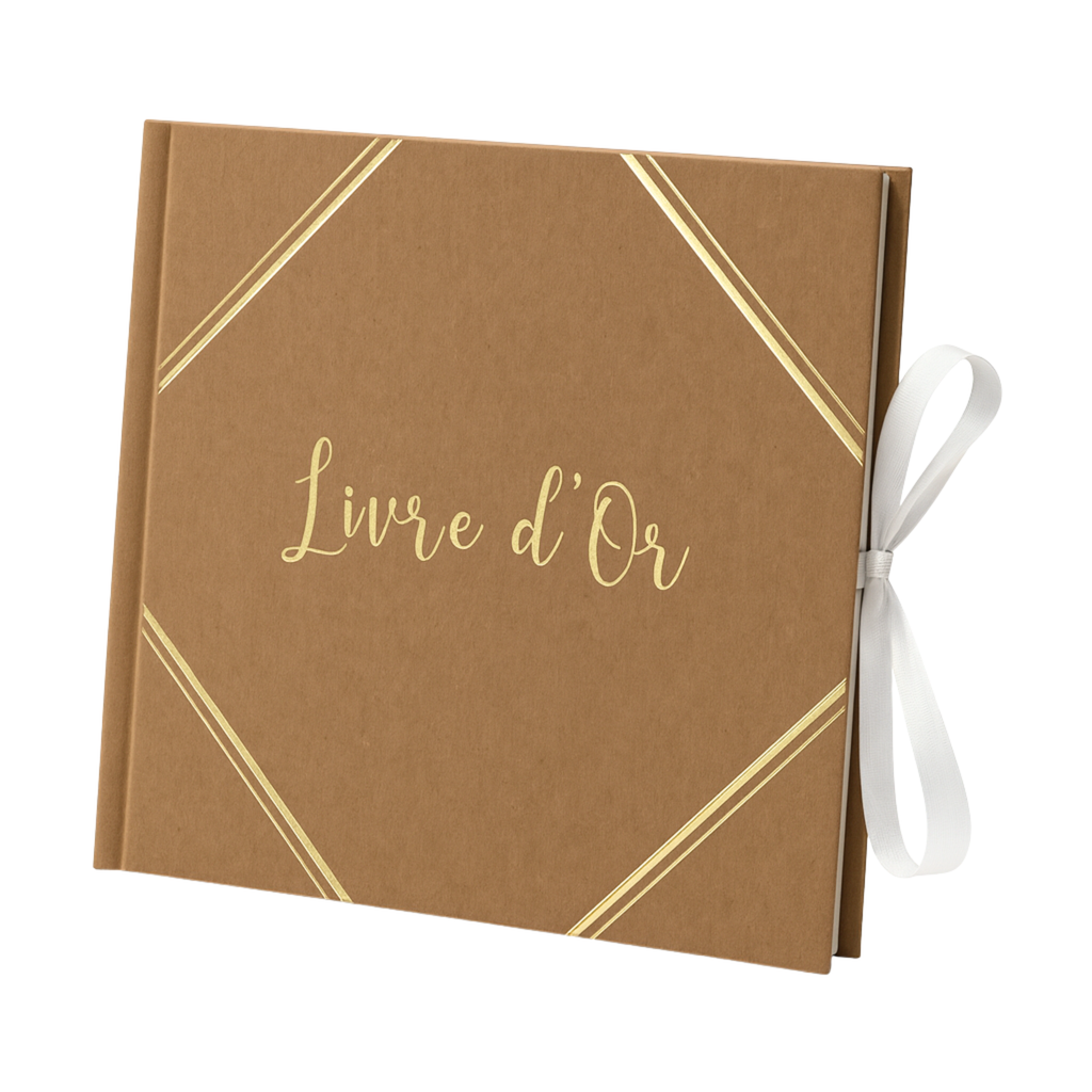 Pack Signature Kraft et Or : 4 éléments (Urne Merci, Livre d’or, Stylo encre doré, Chevalet en bois) pour mariage, baptême, anniversaire, départ en retraite et toutes célébrations
