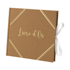 Pack Signature Kraft et Or : 4 éléments (Urne Merci, Livre d’or, Stylo encre doré, Chevalet en bois) pour mariage, baptême, anniversaire, départ en retraite et toutes célébrations