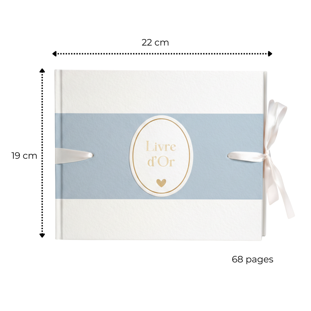 Pack Signature Bleu et Blanc : 4 éléments (Urne Merci, Livre d’or, Stylo encre doré, Chevalet en bois) pour mariage, baptême, anniversaire, départ en retraite et toutes célébrations