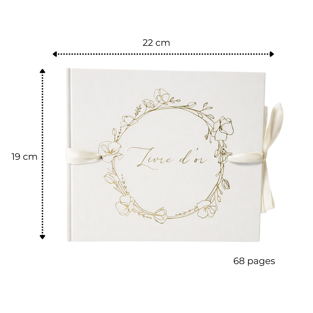 Pack Signature Ivoire et Or : 4 éléments (Urne Merci, Livre d’or, Stylo encre doré, Chevalet en bois) pour mariage, baptême, anniversaire, départ en retraite et toutes célébrations